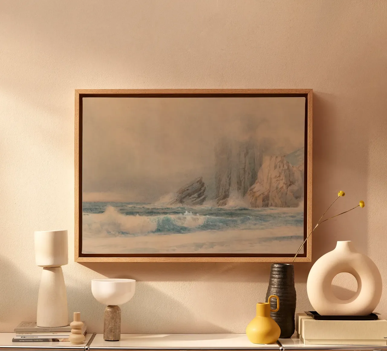 Crashing Waves: Coastal Cliffs, Atmospheric Seascape Art canvas by ClubArt