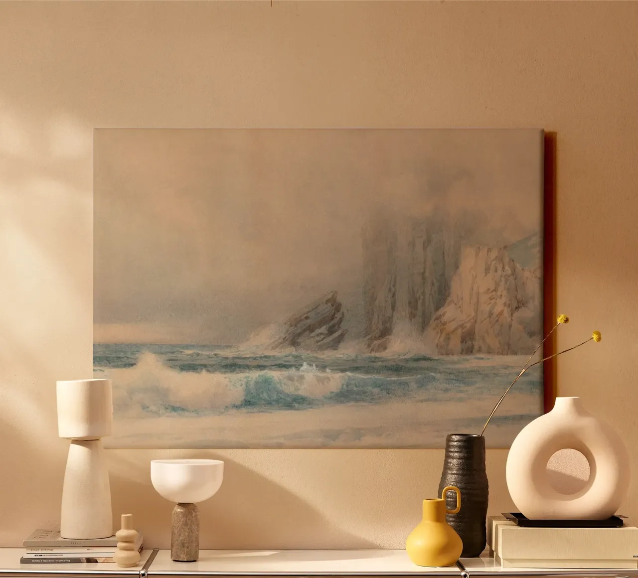 Crashing Waves: Coastal Cliffs, Atmospheric Seascape Art canvas by ClubArt