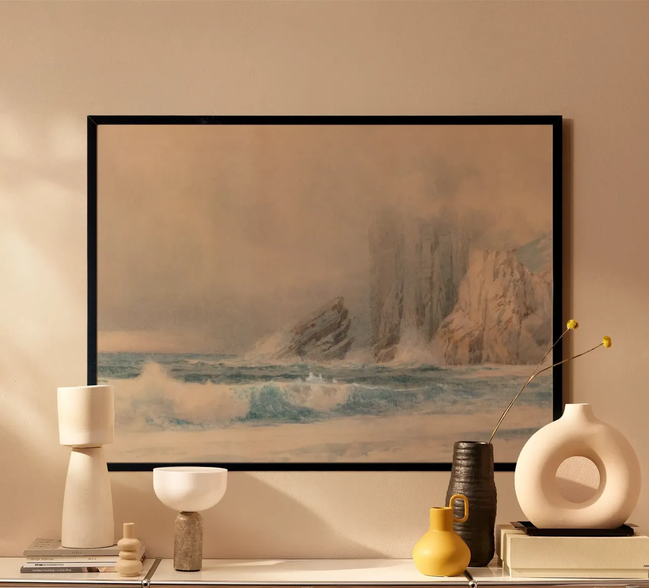 Crashing Waves: Coastal Cliffs, Atmospheric Seascape Art poster by ClubArt