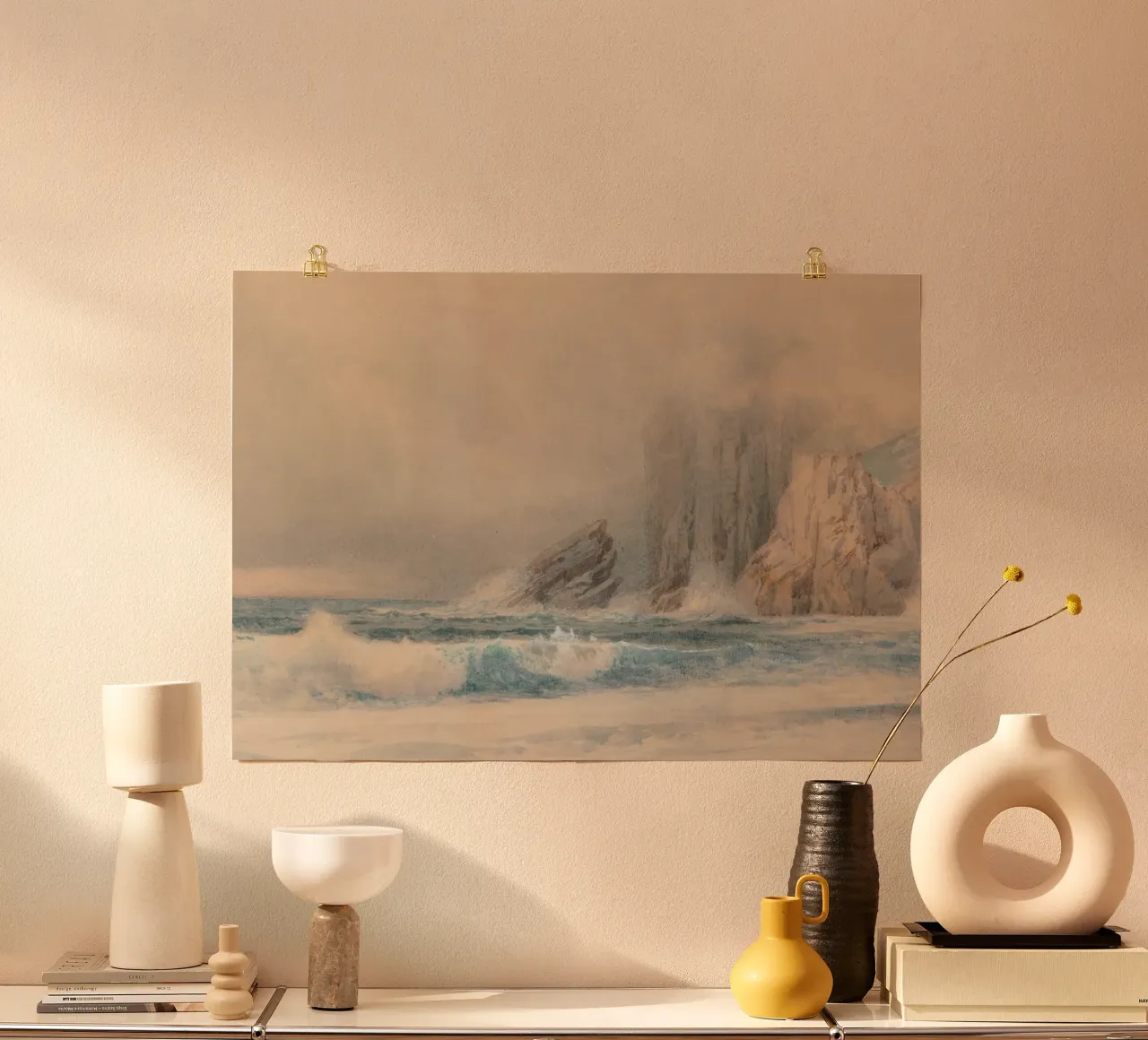 Crashing Waves: Coastal Cliffs, Atmospheric Seascape Art poster by ClubArt