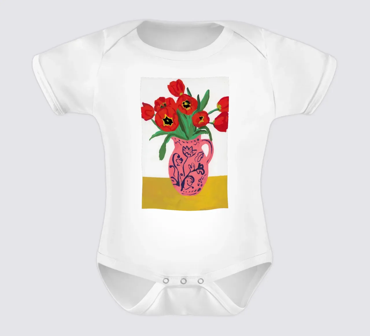 Poppies In A Pink Jug body neonato maniche corte da Sonia Brittain