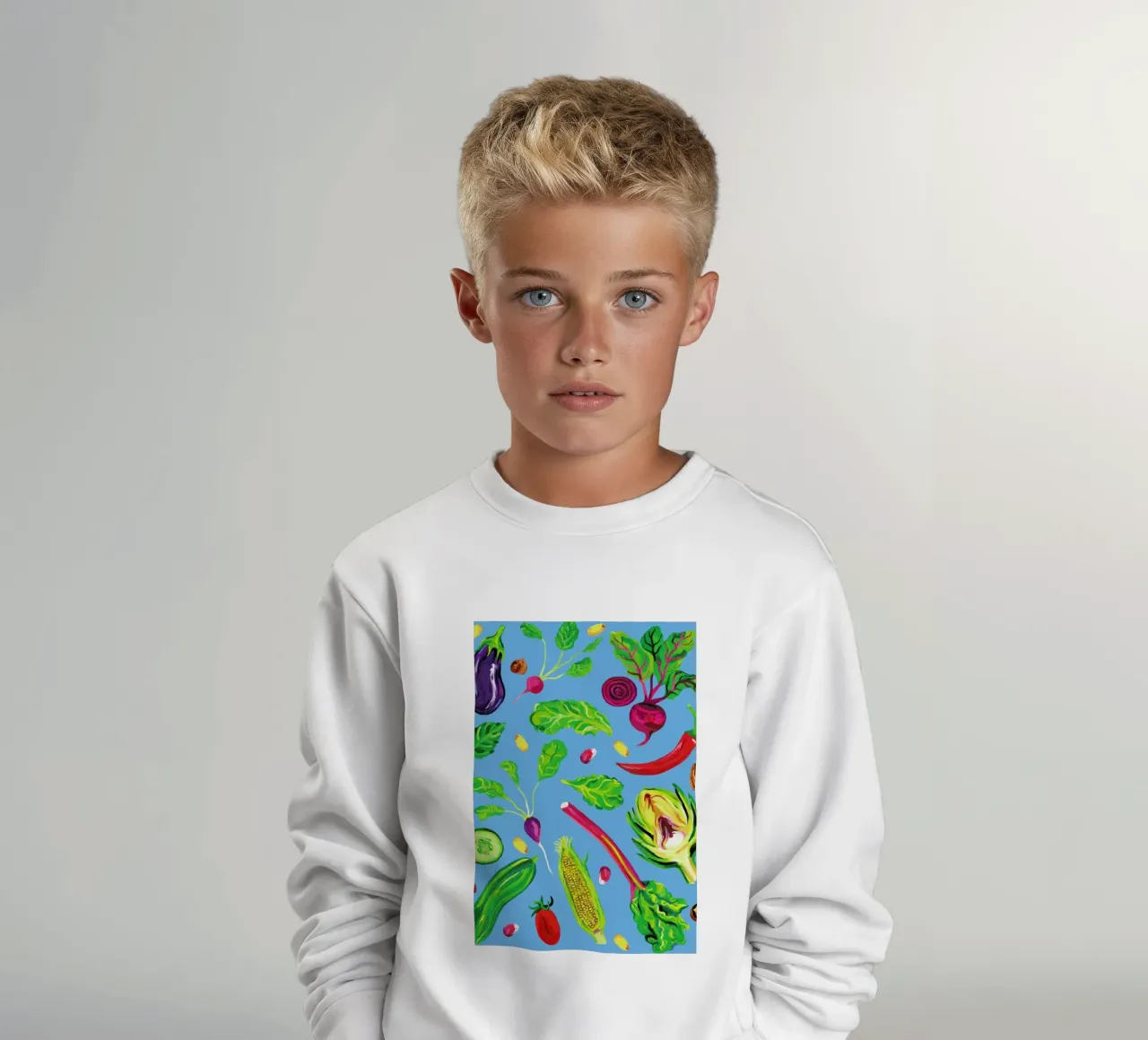Spring Vegetables Blue kids sweatshirt by Alice Straker