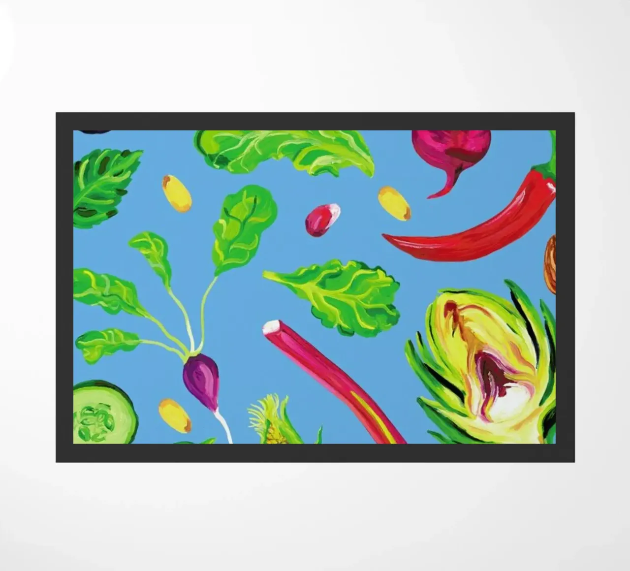 Spring Vegetables Blue doormat by Alice Straker