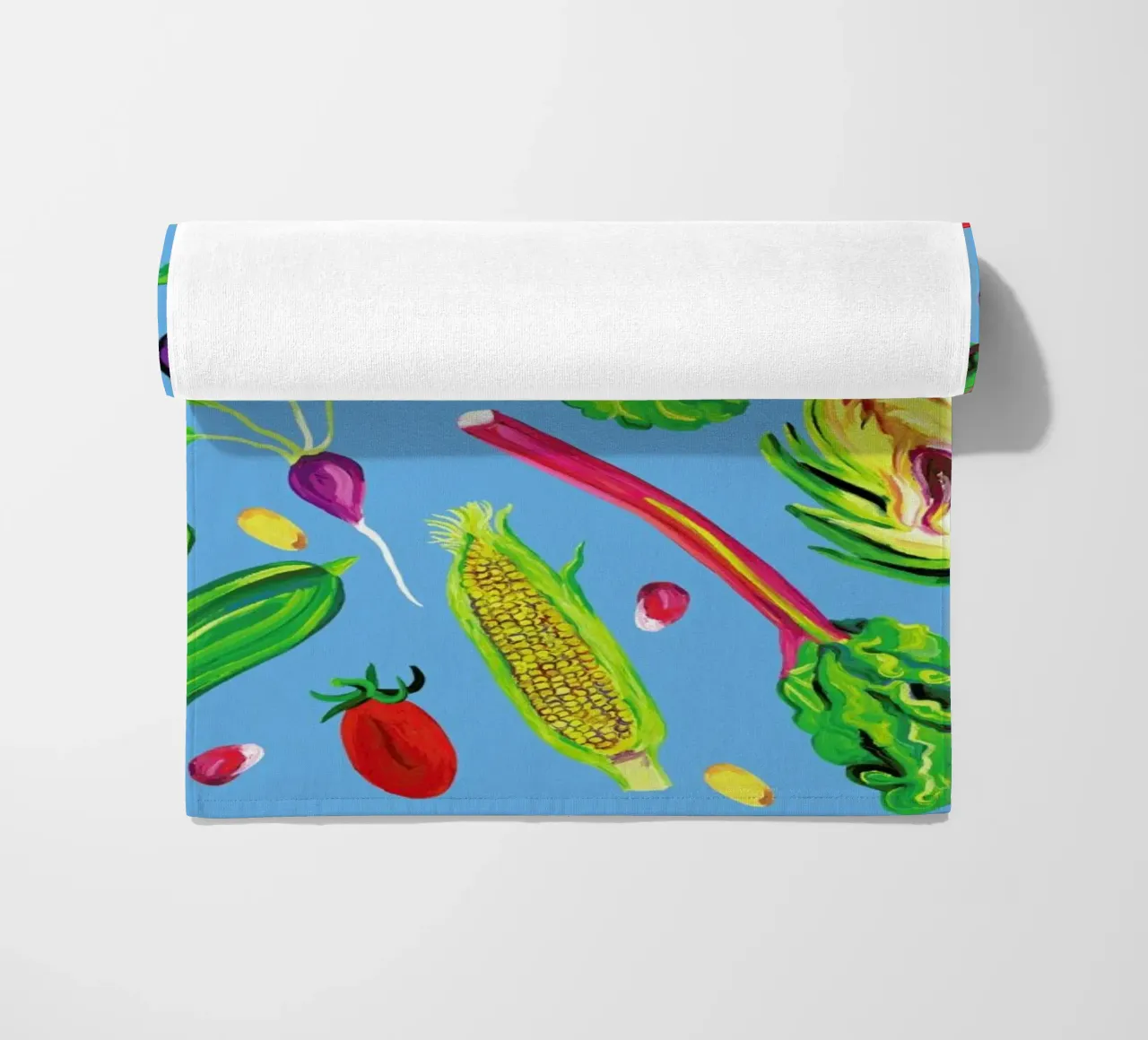 Spring Vegetables Blue beach towel by Alice Straker