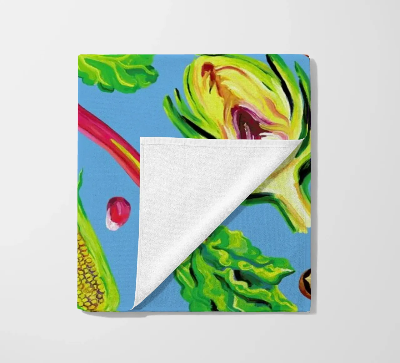 Spring Vegetables Blue beach towel by Alice Straker