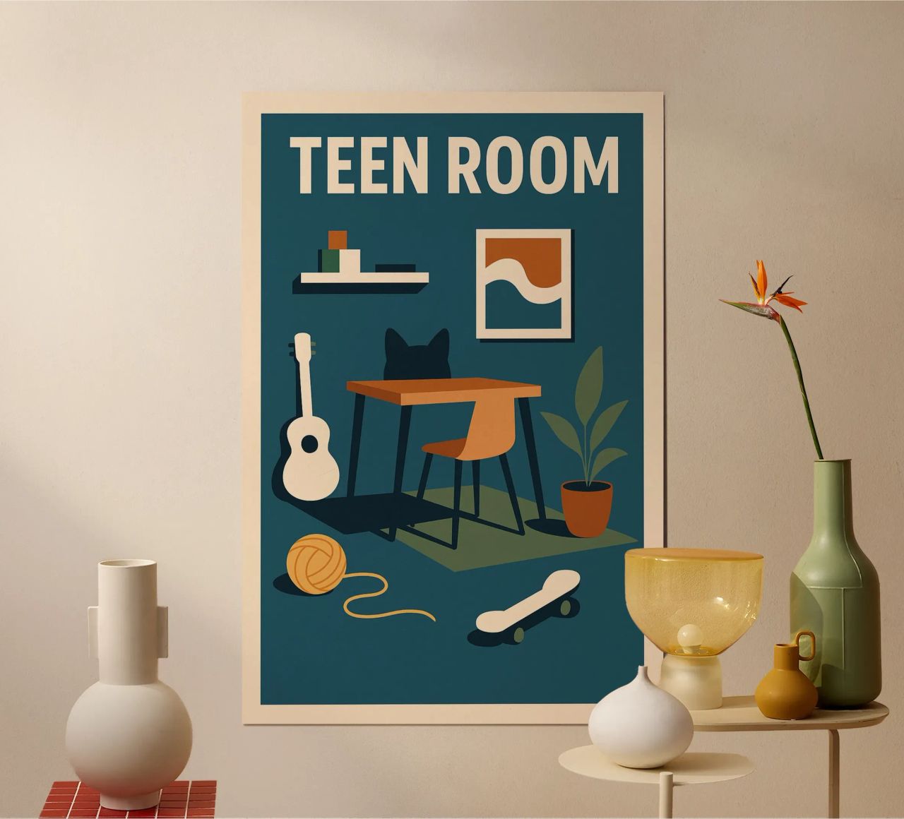 TEEN ROOM - A creative space for style-conscious teenagers poster by So Cute Land - Affiches et posters