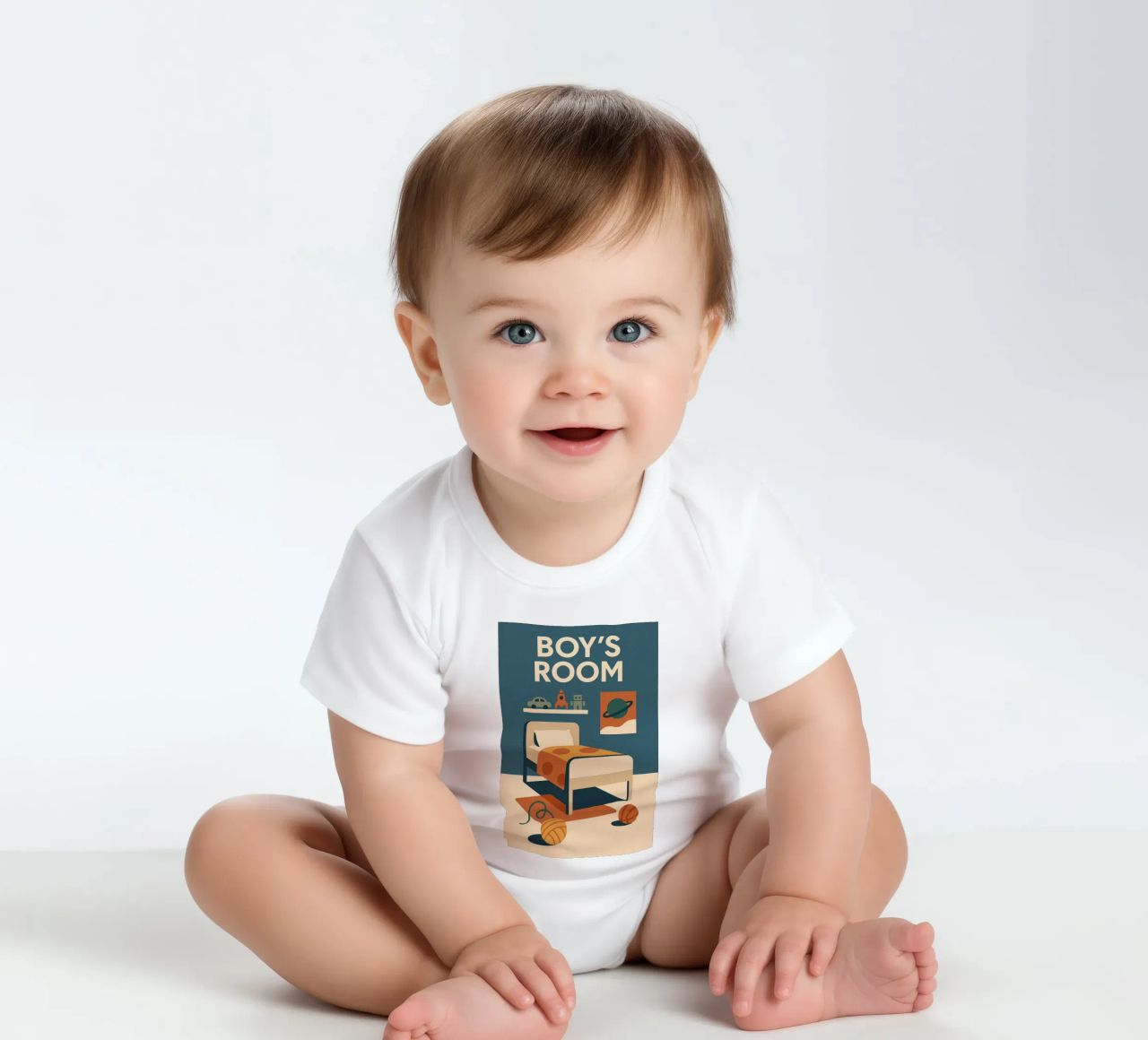 BOY'S ROOM - The retro and space universe of little adventurers short-sleeve baby romper by So Cute Land - Affiches et posters