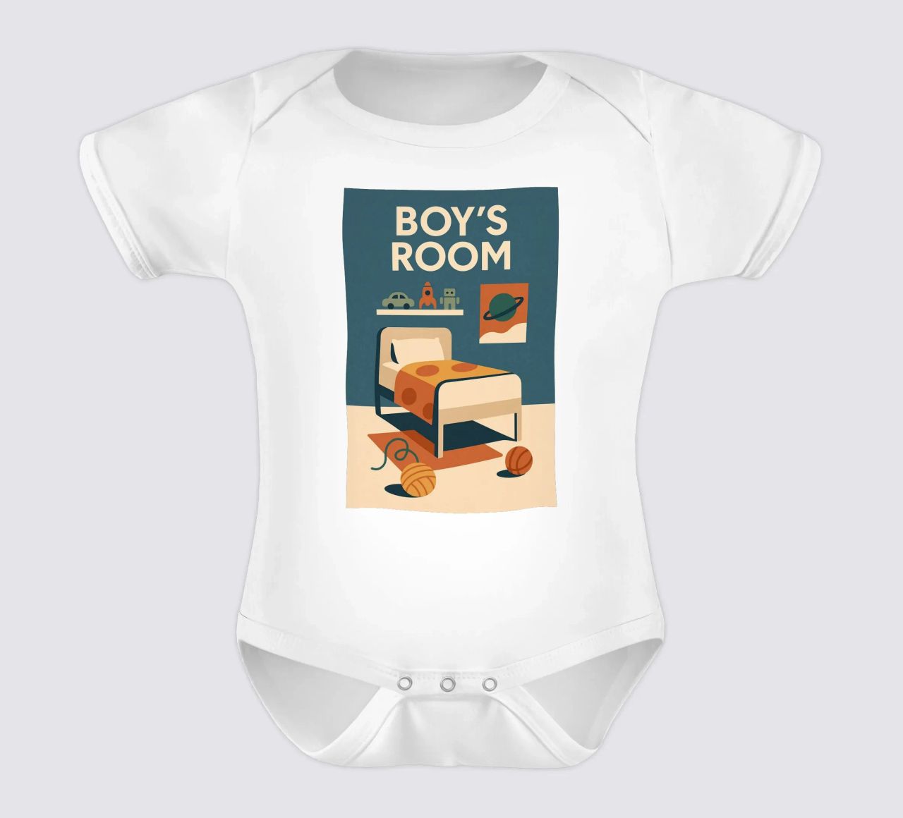 BOY'S ROOM - The retro and space universe of little adventurers short-sleeve baby romper by So Cute Land - Affiches et posters