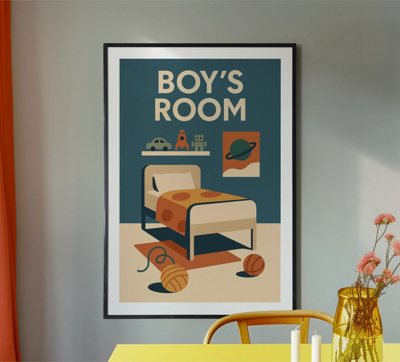 BOY'S ROOM - The retro and space universe of little adventurers poster by So Cute Land - Affiches et posters