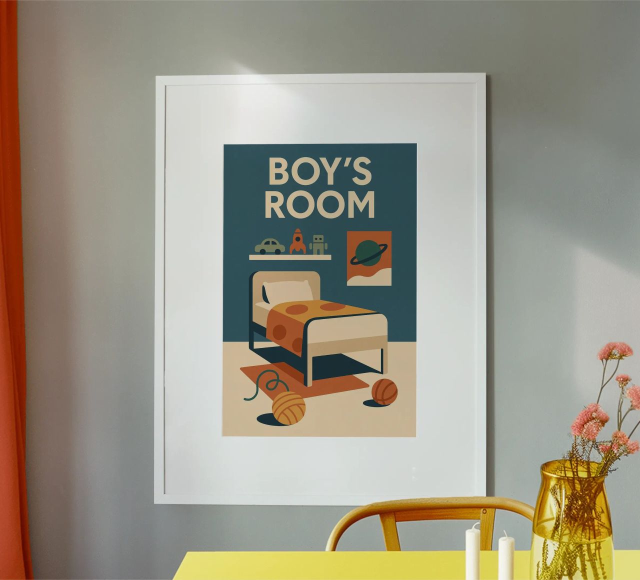 BOY'S ROOM - The retro and space universe of little adventurers poster by So Cute Land - Affiches et posters