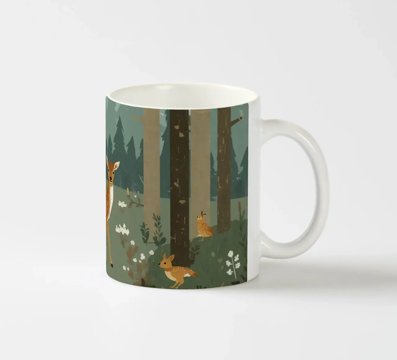 cervo circondato da uccelli e conigli nella foresta tazza in ceramica da DesignDoodle