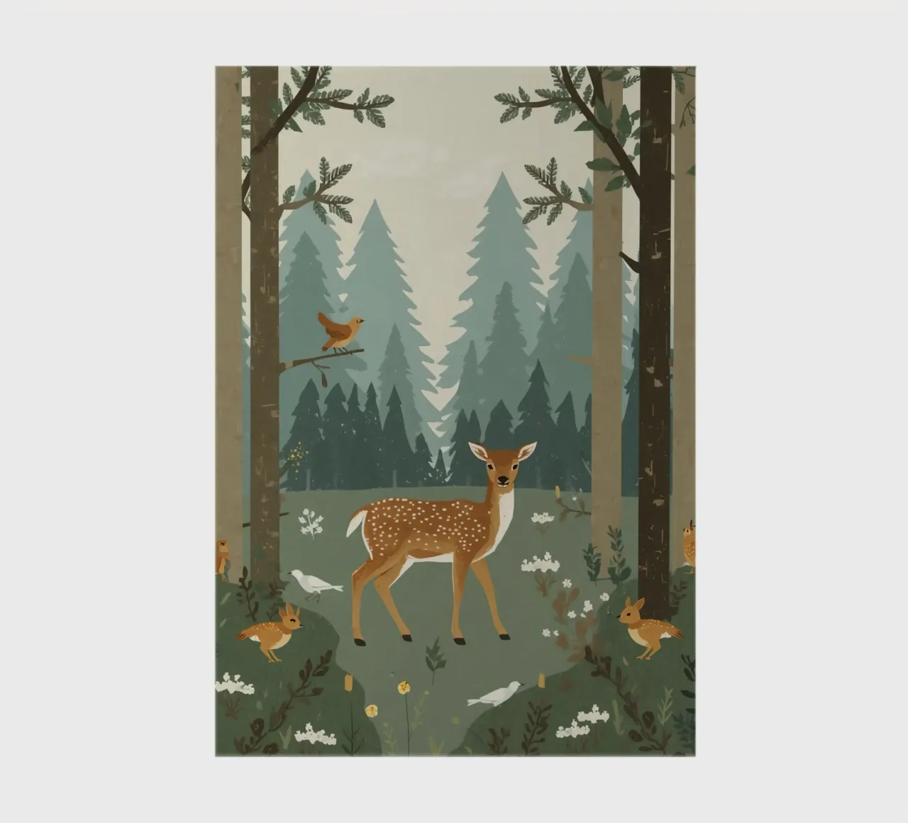 cerf entouré d'oiseaux et de lapins dans une forêt carnet de notes de DesignDoodle
