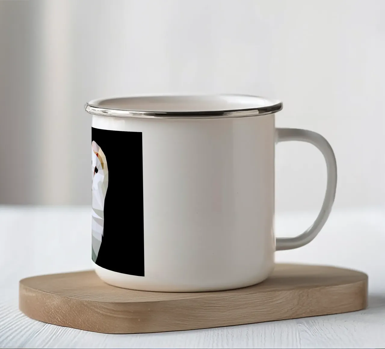 Tyto alba enamel mug by Matěj Kašpar Jirásek