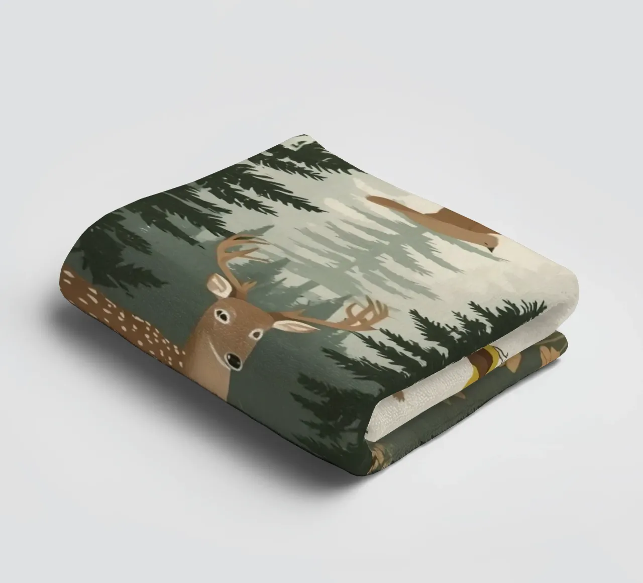 Raffigurazione di due cervi con uccelli in volo in una foresta asciugamano da bagno da DesignDoodle