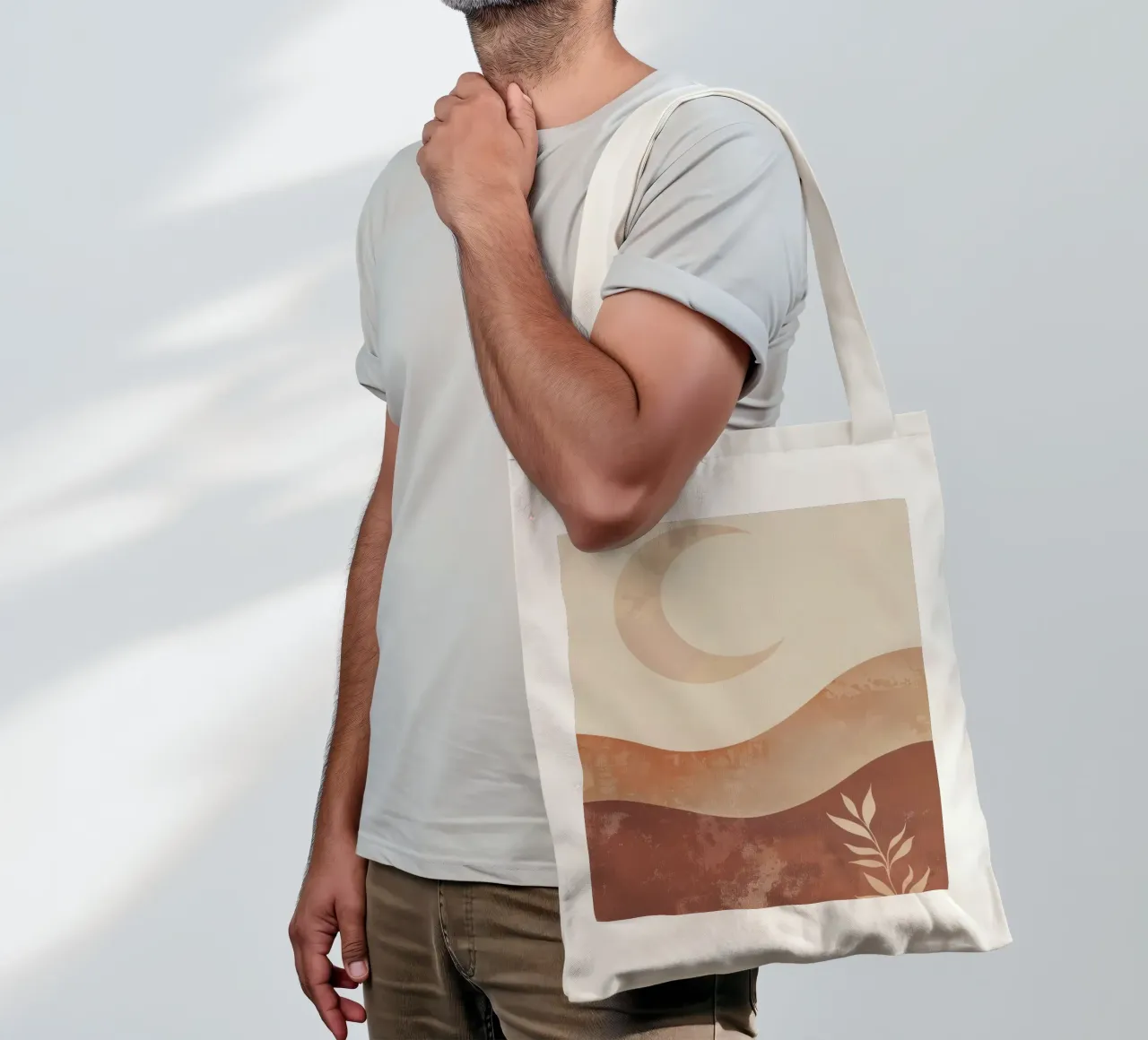 Boho Maan Herfst Aards Minimal Spiritueel Landschap Kunst jute draagtas van Gentle Echoes Art