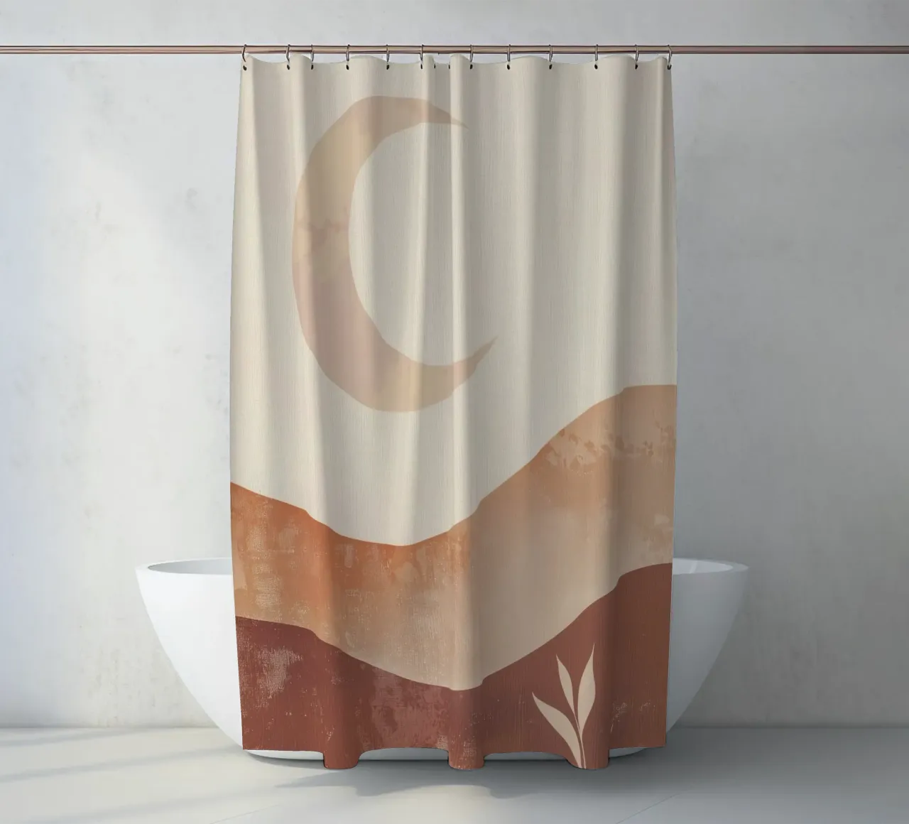 Boho Moon Autumn Earthy Minimal Spiritual Landscape Art shower curtain by Gentle Echoes Art