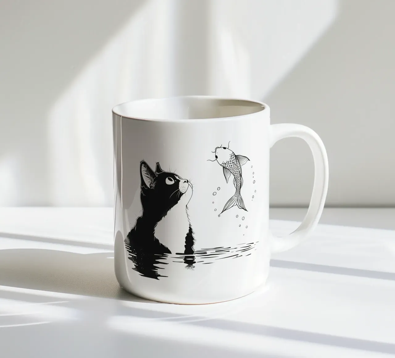 Cat and fish tazza in ceramica da 2toastdesign