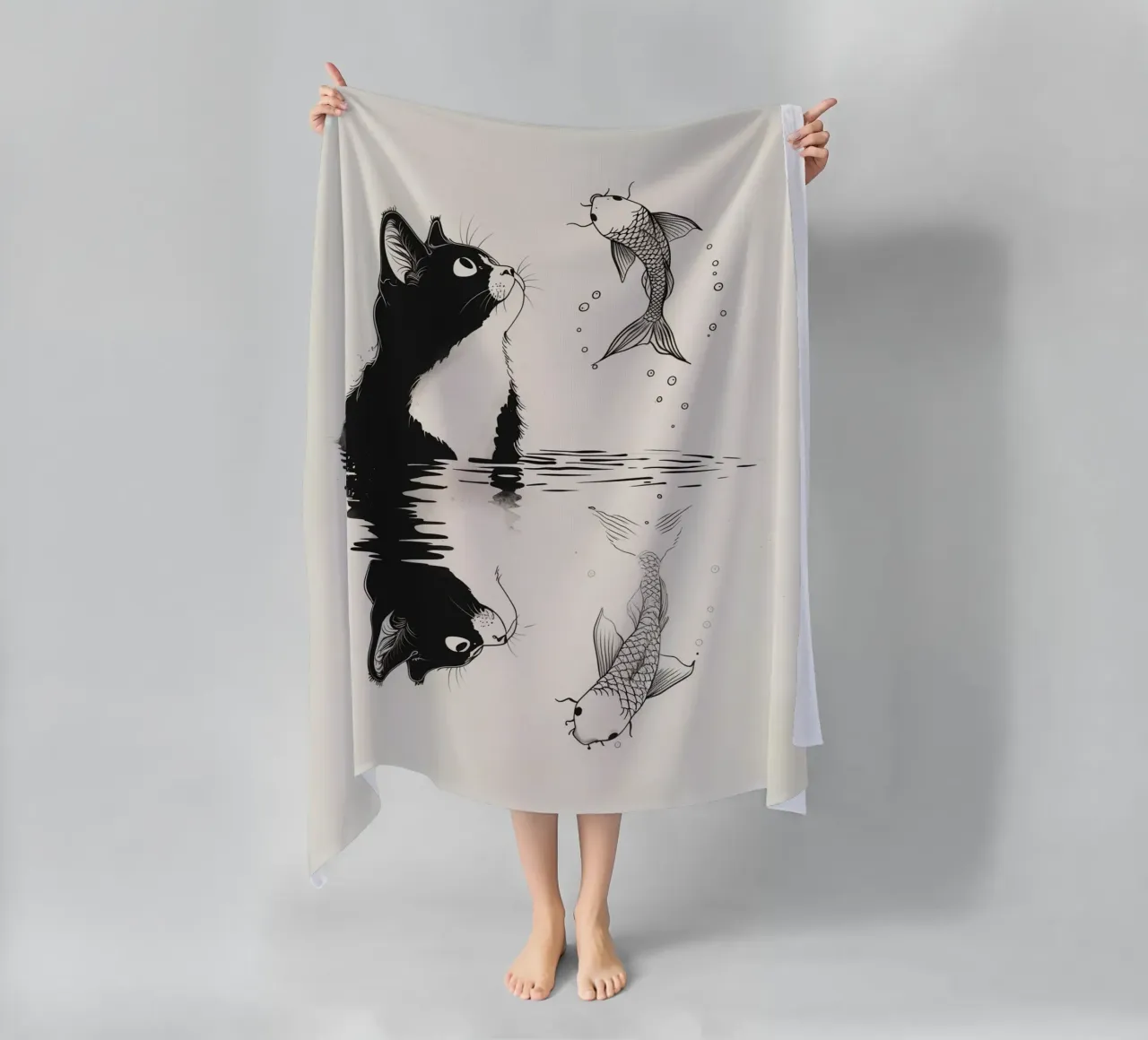Cat and fish beach towel by 2toastdesign