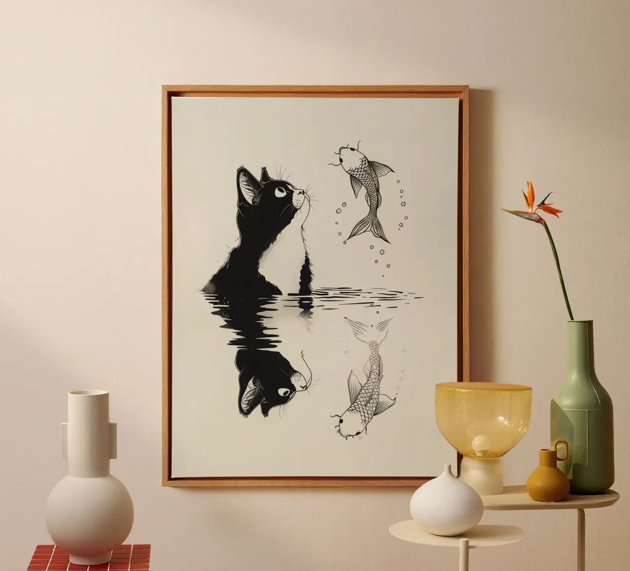 Cat and fish tela con Cornice a cassetta da 2toastdesign