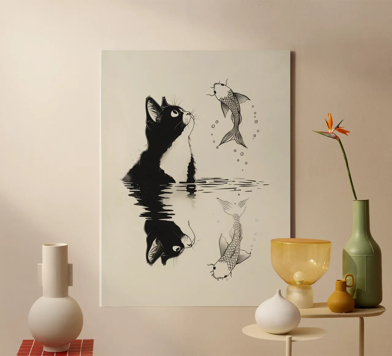 Cat and fish tela con Cornice a cassetta da 2toastdesign