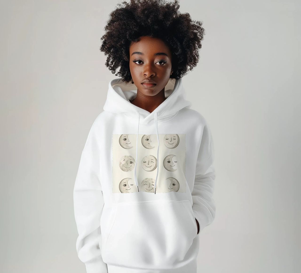 Facce di luna sorridenti in diverse fasi con vari volti felpa con cappuccio da DesignDoodle