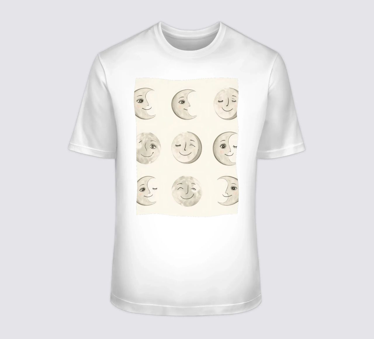 Smiling Moon Faces in Different Phases with Various faces t-shirt by DesignDoodle