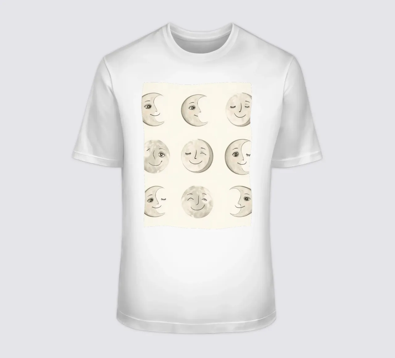 Smiling Moon Faces in Different Phases with Various faces t-shirt by DesignDoodle