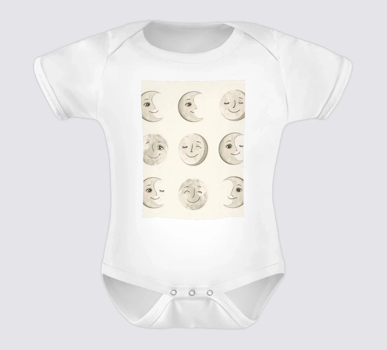 Smiling Moon Faces in Different Phases with Various faces short-sleeve baby romper by DesignDoodle