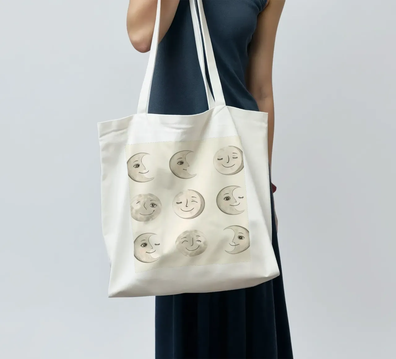 Facce di luna sorridenti in diverse fasi con vari volti borsa in juta da DesignDoodle