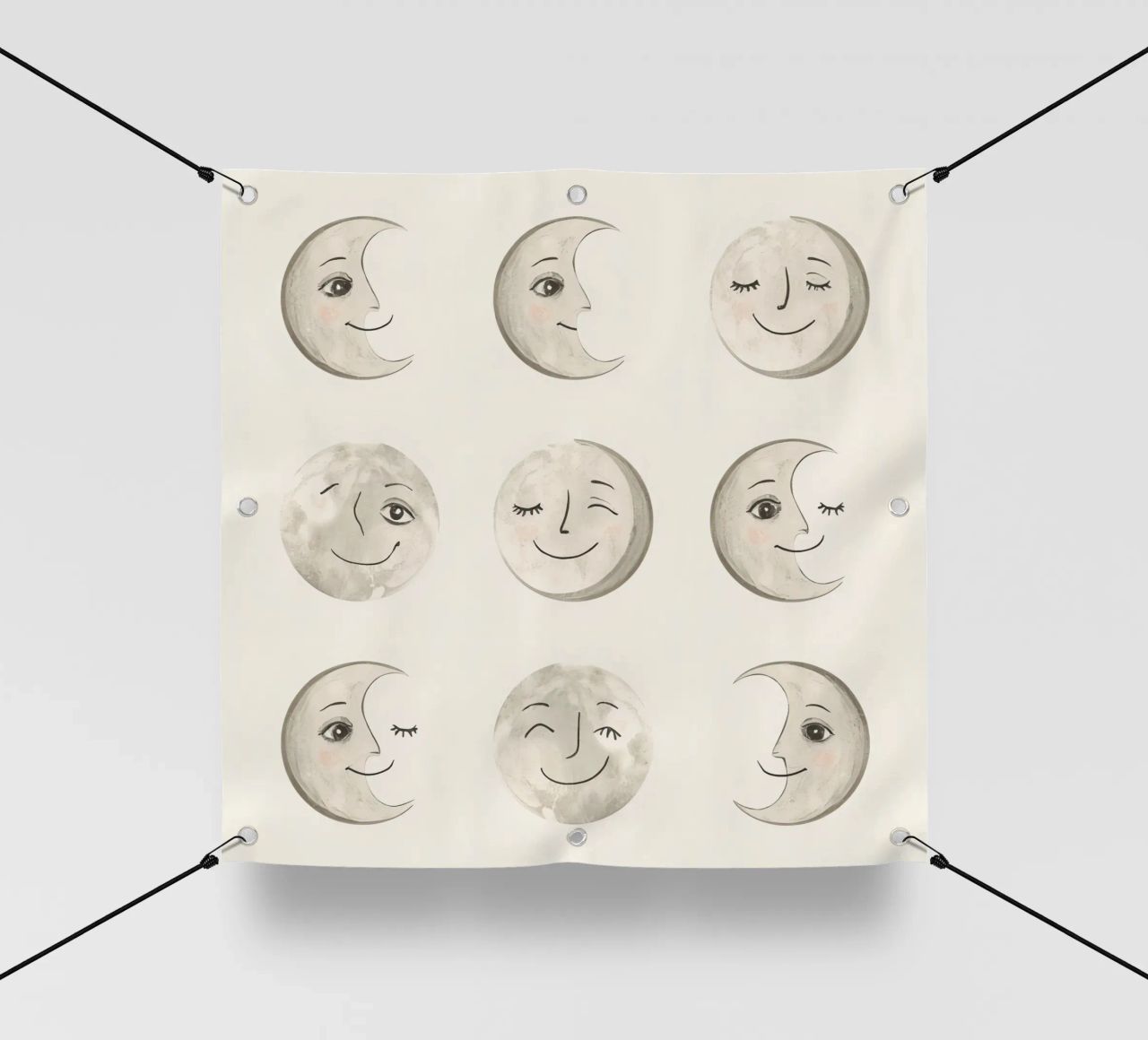 Facce di luna sorridenti in diverse fasi con vari volti telo in pvc da DesignDoodle