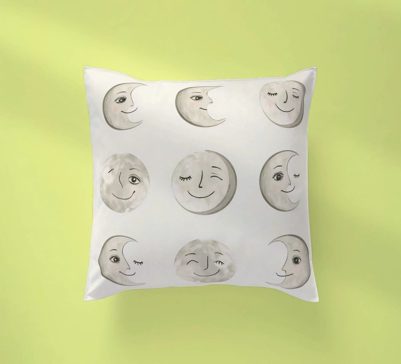 Smiling Moon Faces in Different Phases with Various faces decorative cushion by DesignDoodle