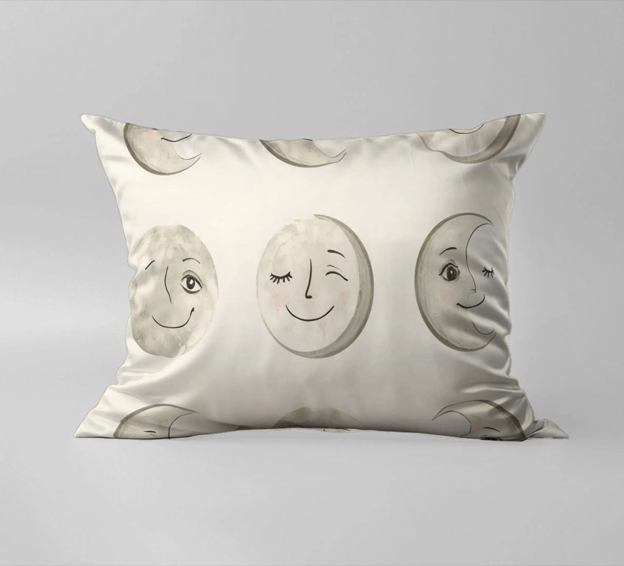 Smiling Moon Faces in Different Phases with Various faces decorative cushion by DesignDoodle