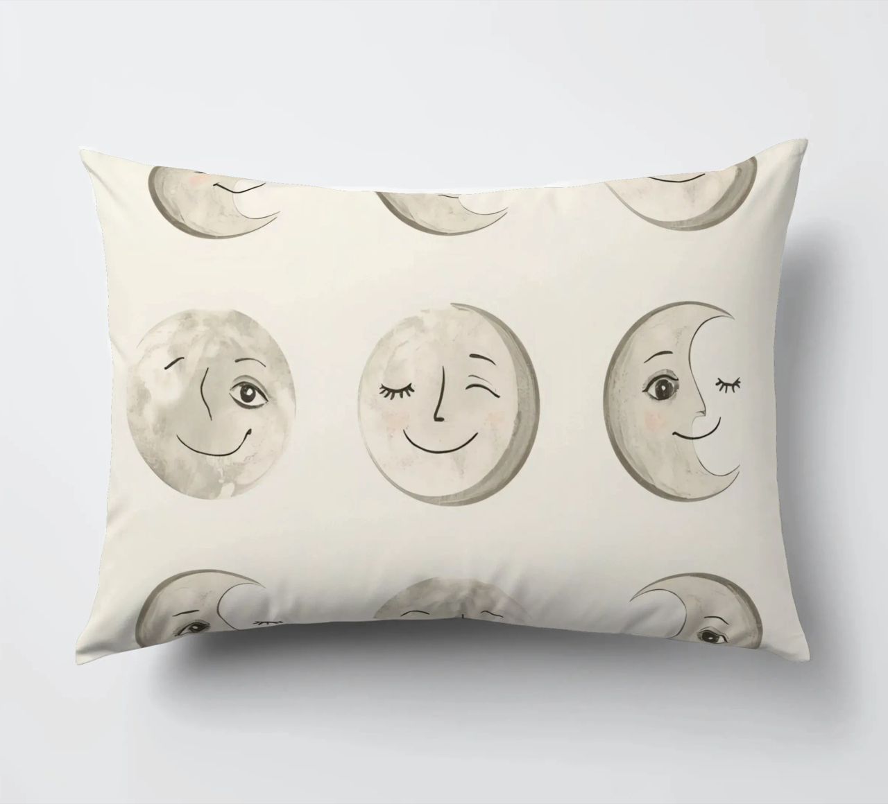 Smiling Moon Faces in Different Phases with Various faces decorative cushion by DesignDoodle