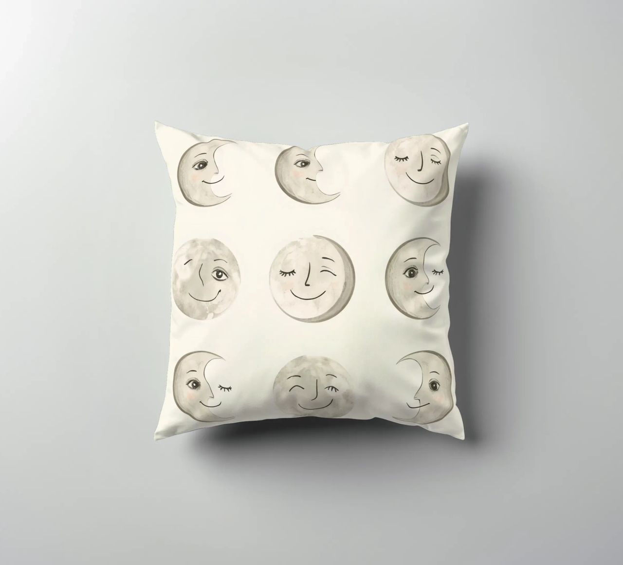 Smiling Moon Faces in Different Phases with Various faces decorative cushion by DesignDoodle