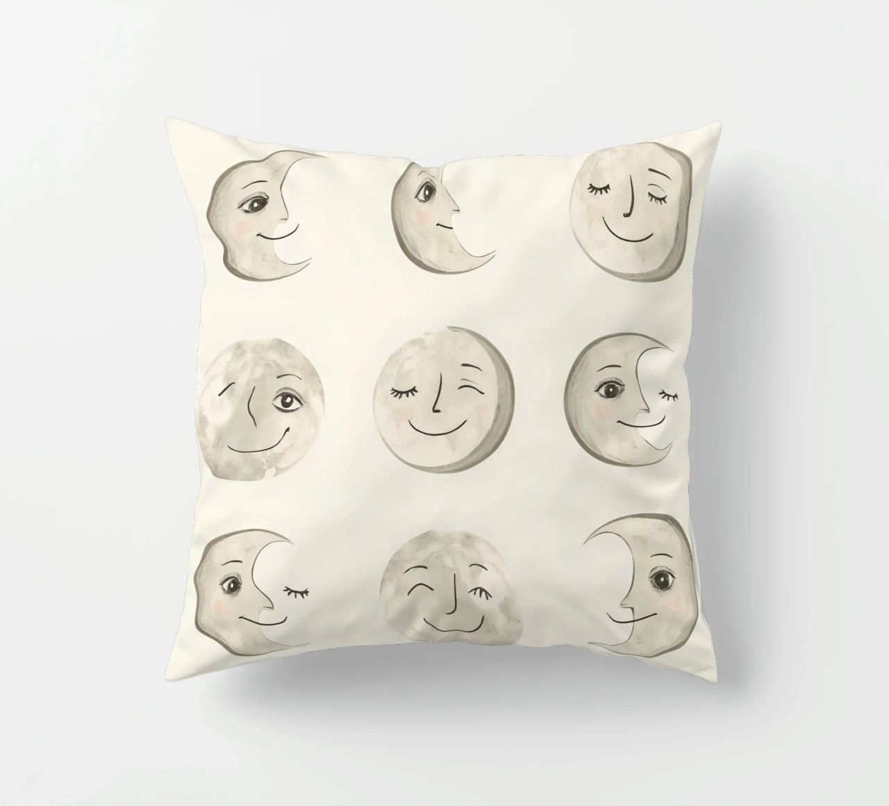 Smiling Moon Faces in Different Phases with Various faces decorative cushion by DesignDoodle