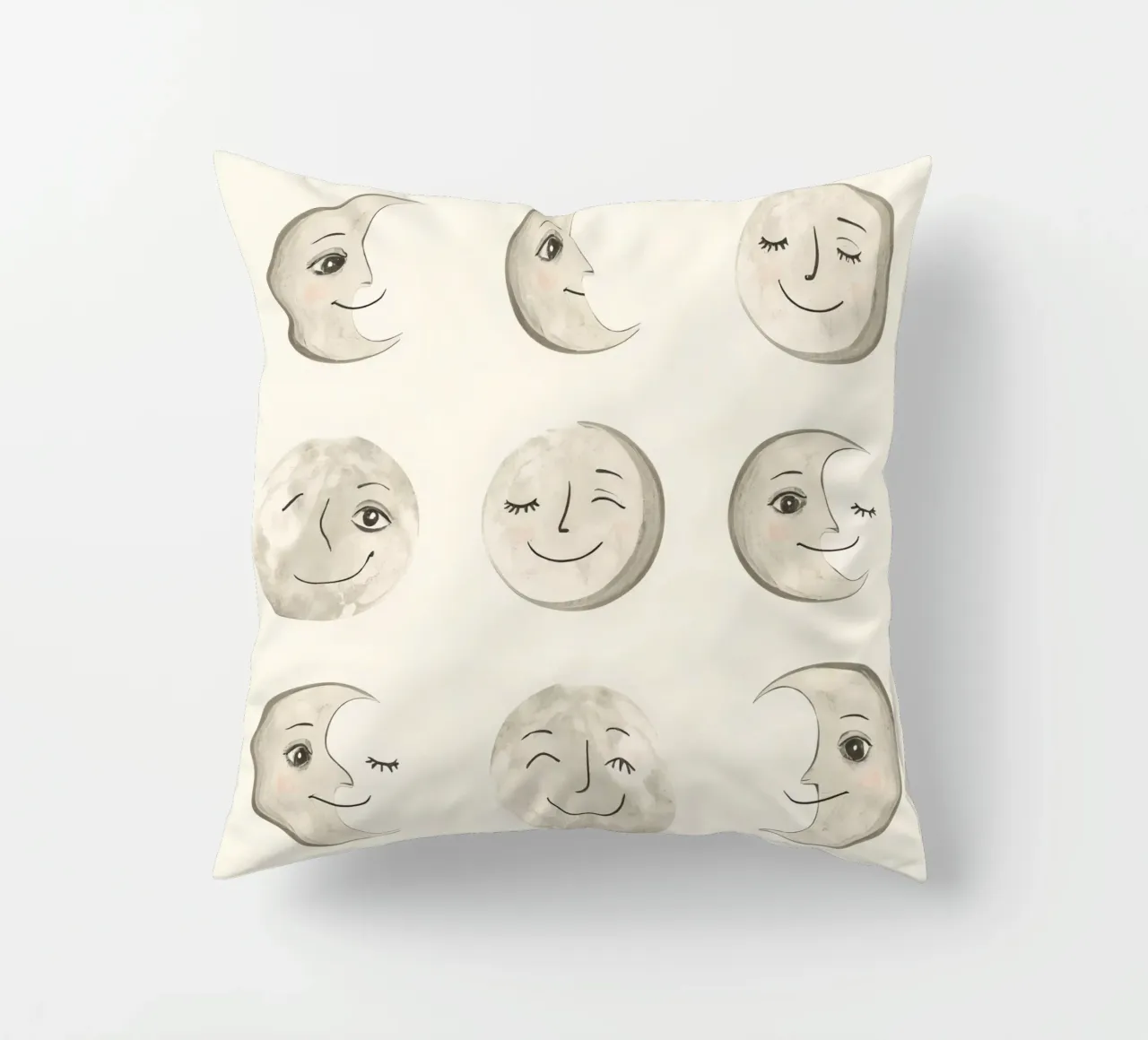 Facce di luna sorridenti in diverse fasi con vari volti cuscino da DesignDoodle