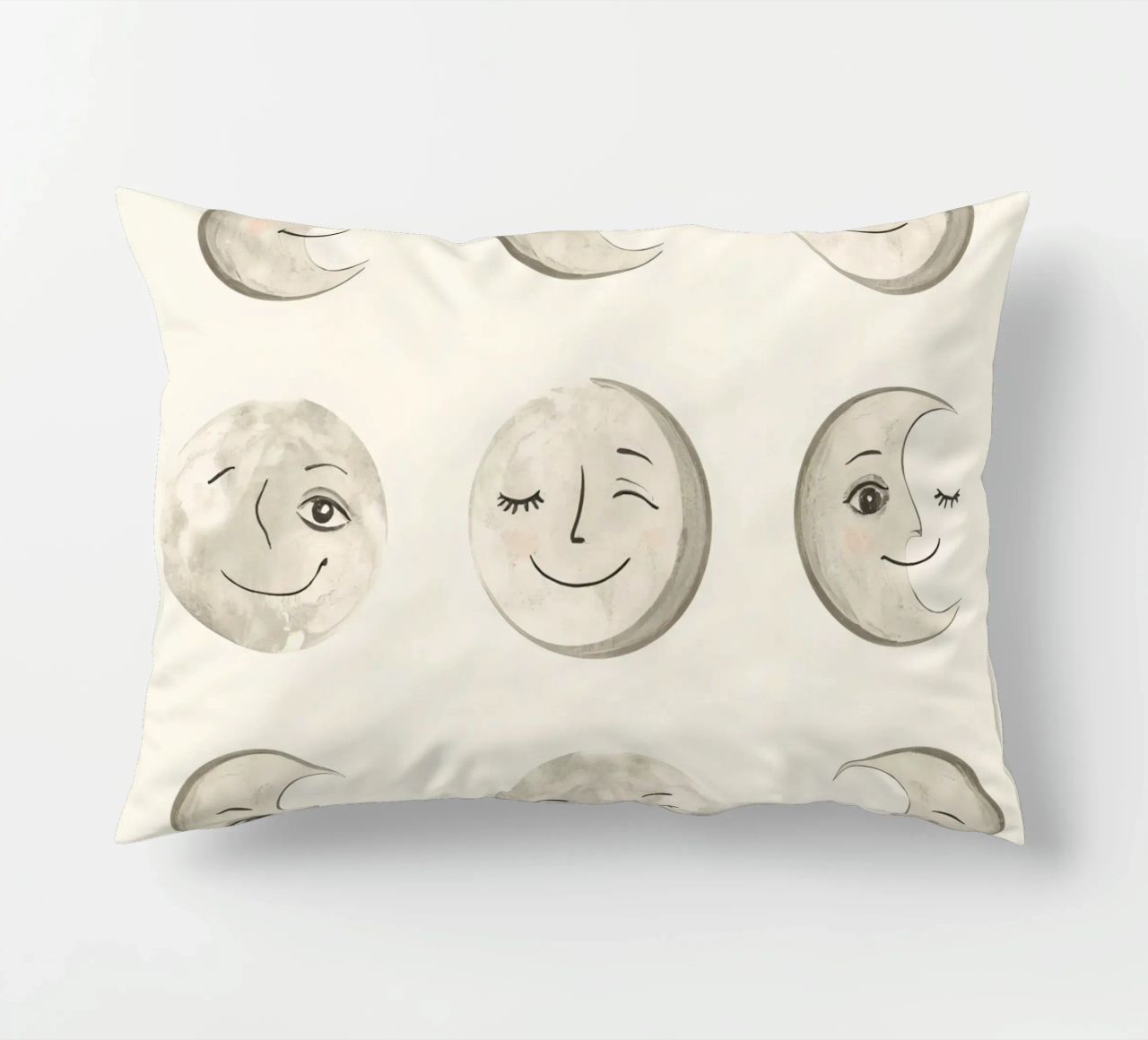 Smiling Moon Faces in Different Phases with Various faces decorative cushion by DesignDoodle
