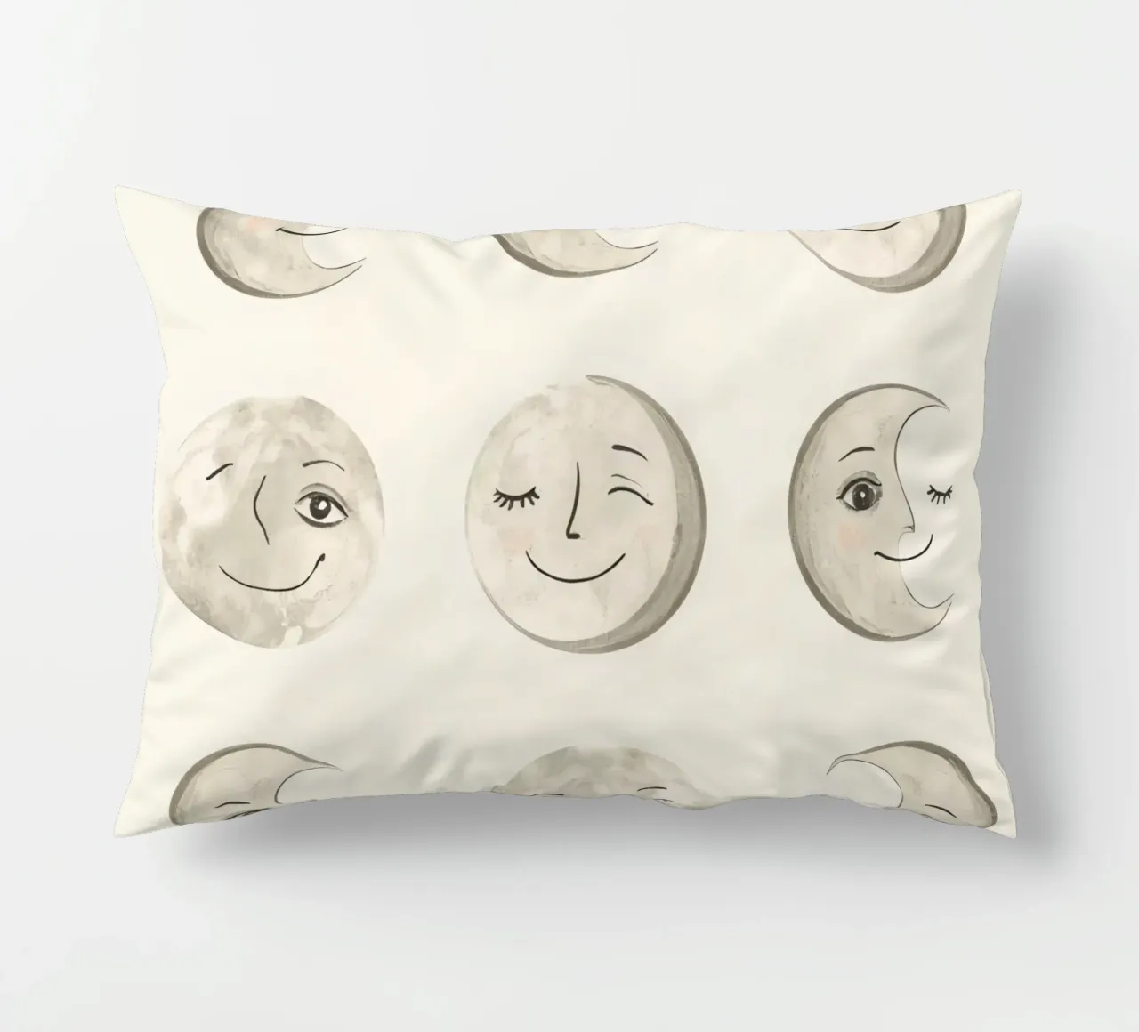 Facce di luna sorridenti in diverse fasi con vari volti cuscino da DesignDoodle