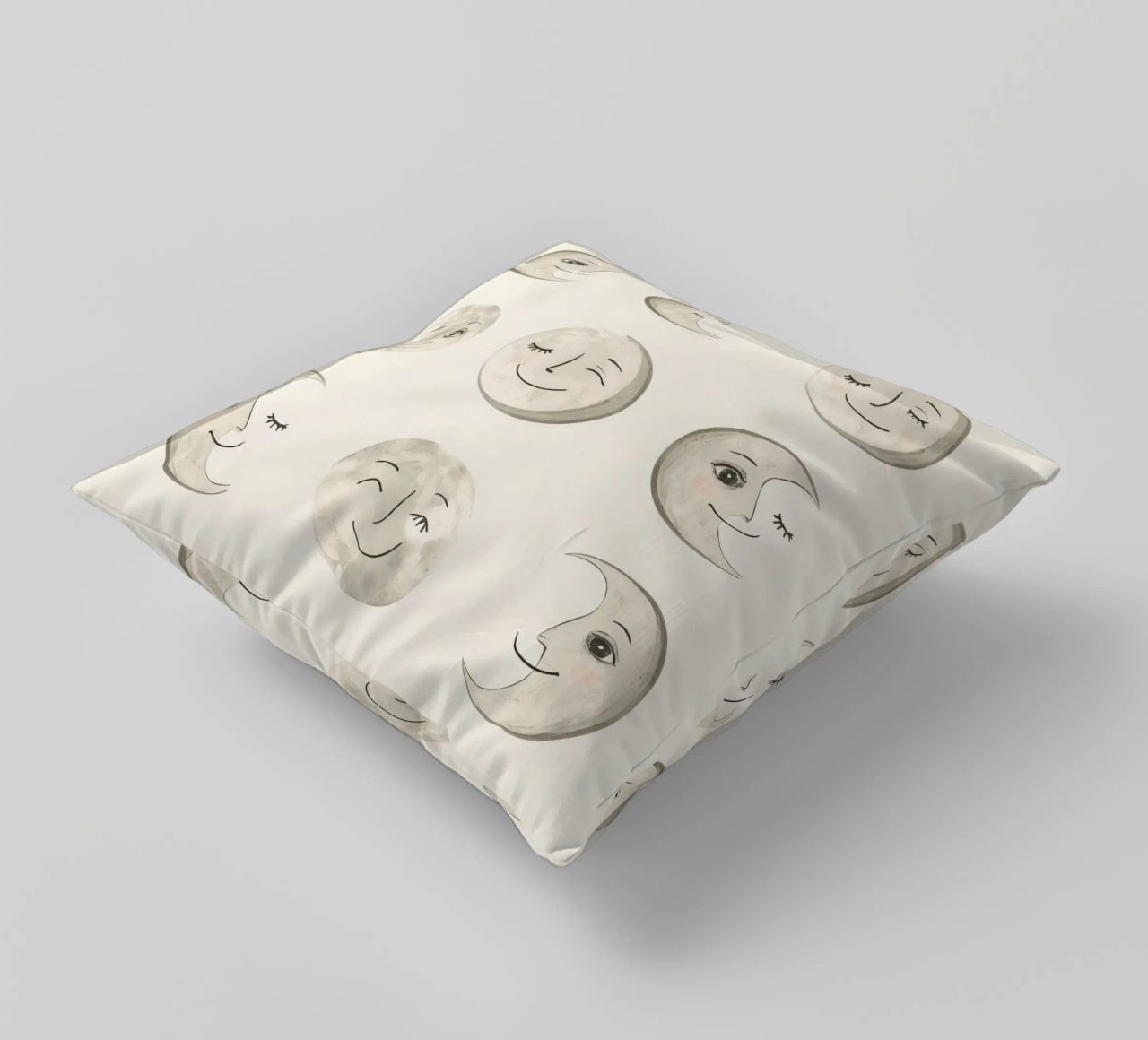 Smiling Moon Faces in Different Phases with Various faces decorative cushion by DesignDoodle