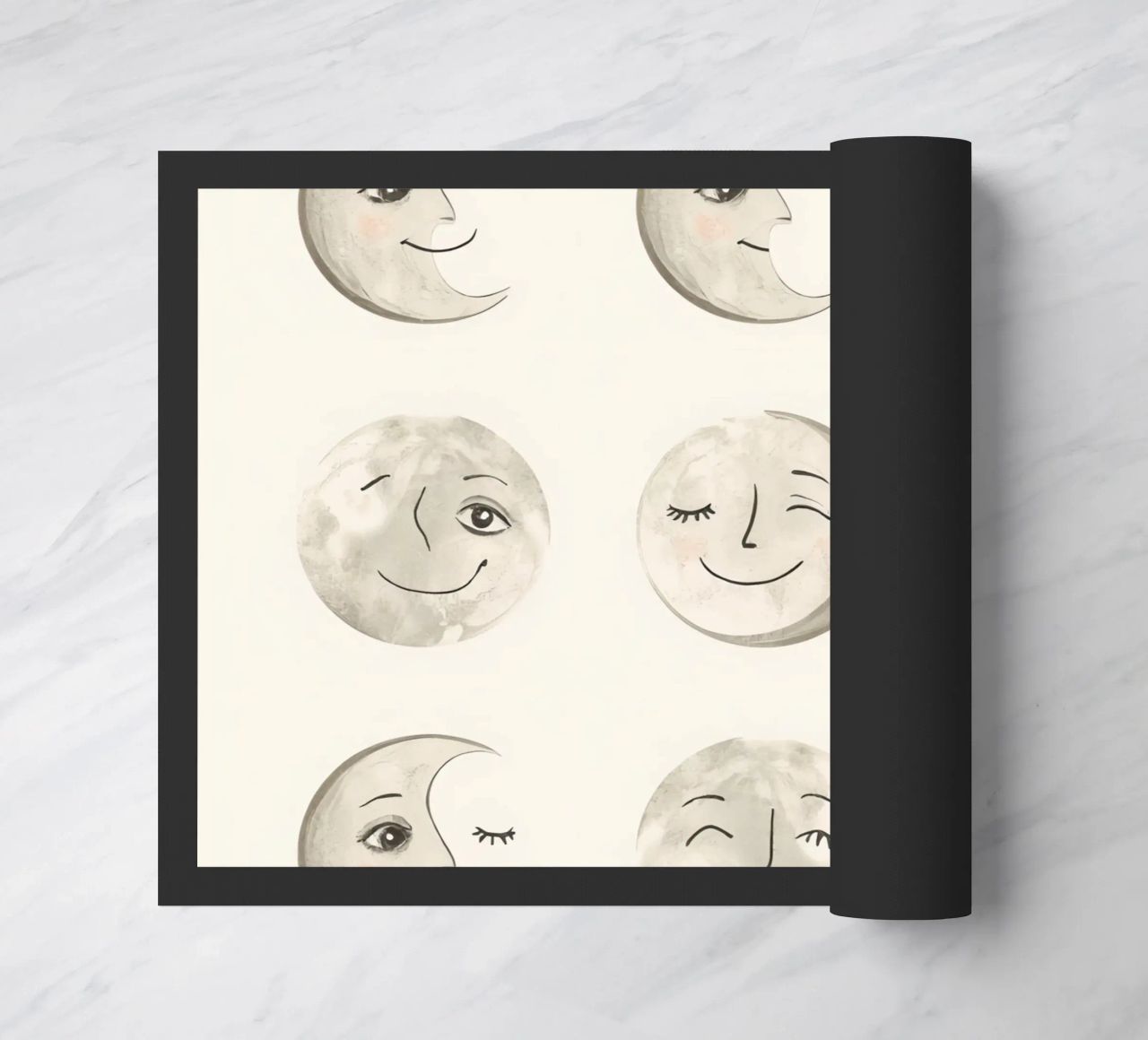 Smiling Moon Faces in Different Phases with Various faces doormat by DesignDoodle