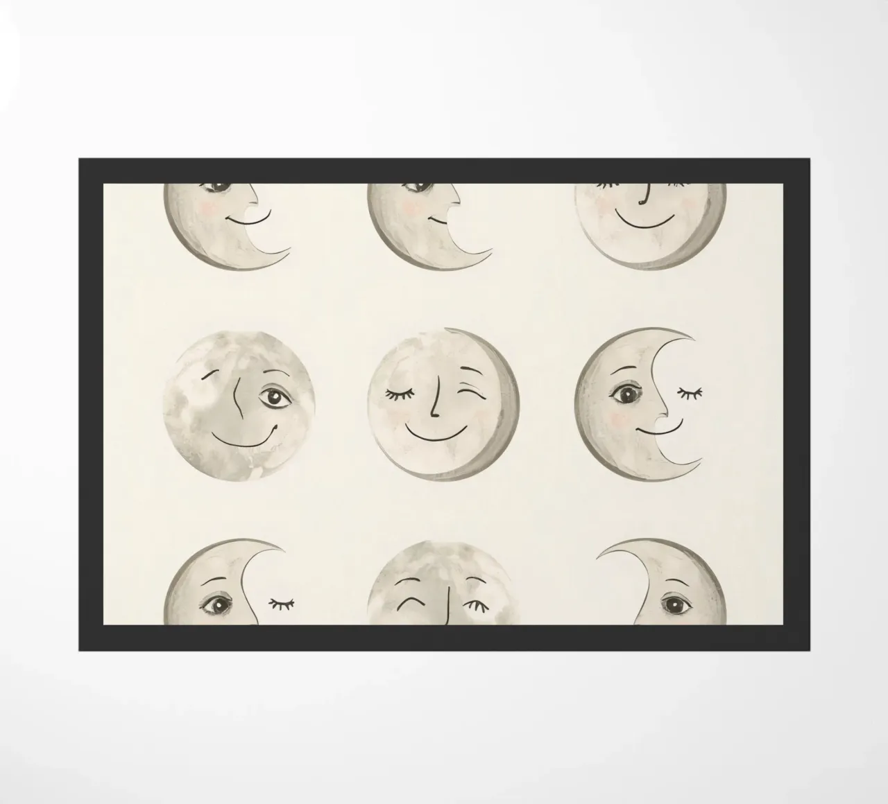 Smiling Moon Faces in Different Phases with Various faces doormat by DesignDoodle