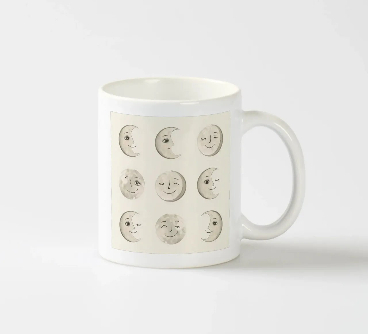 Facce di luna sorridenti in diverse fasi con vari volti tazza in ceramica da DesignDoodle