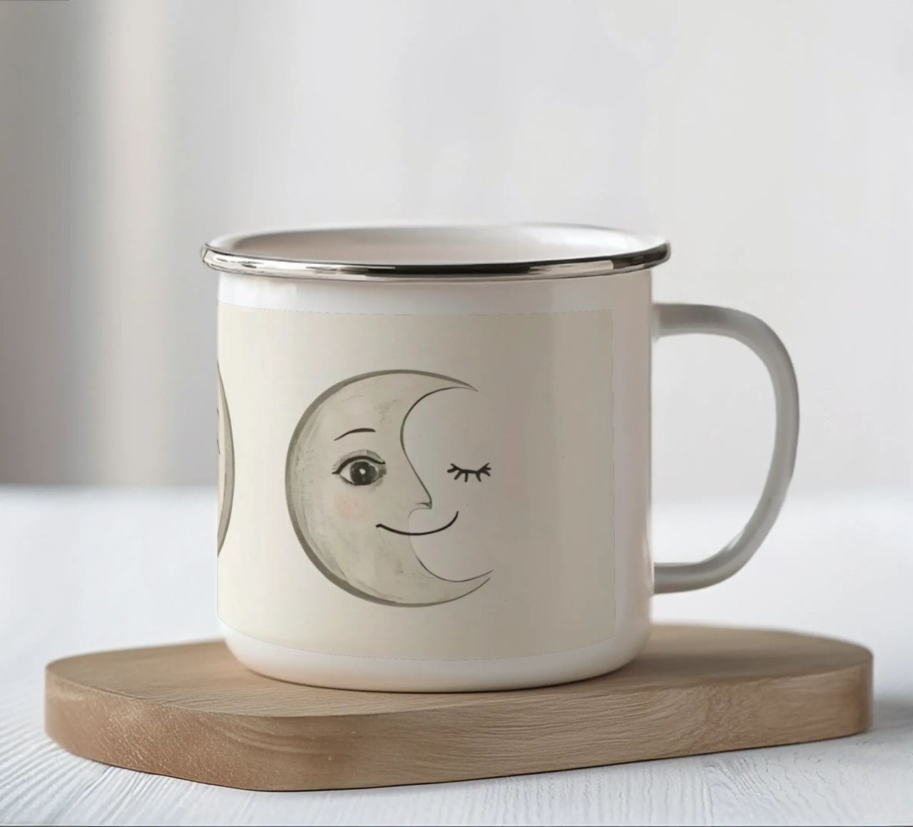 Smiling Moon Faces in Different Phases with Various faces enamel mug by DesignDoodle