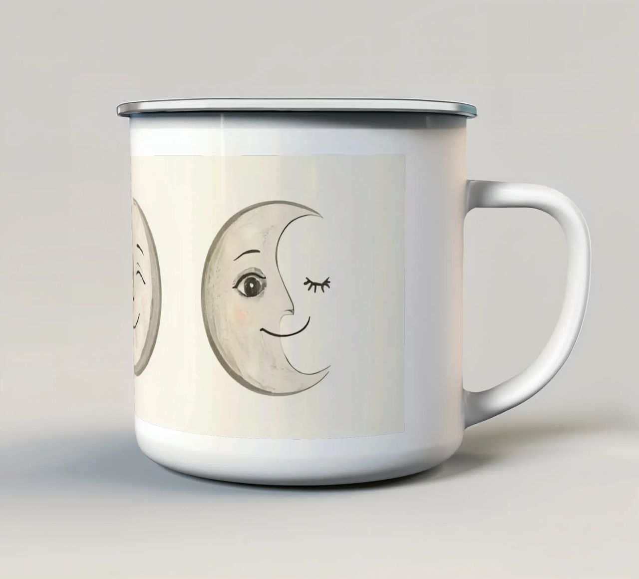 Smiling Moon Faces in Different Phases with Various faces enamel mug by DesignDoodle