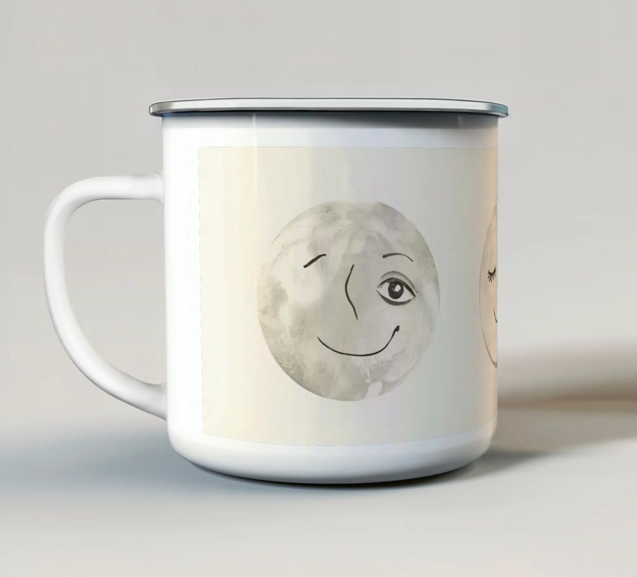 Smiling Moon Faces in Different Phases with Various faces enamel mug by DesignDoodle