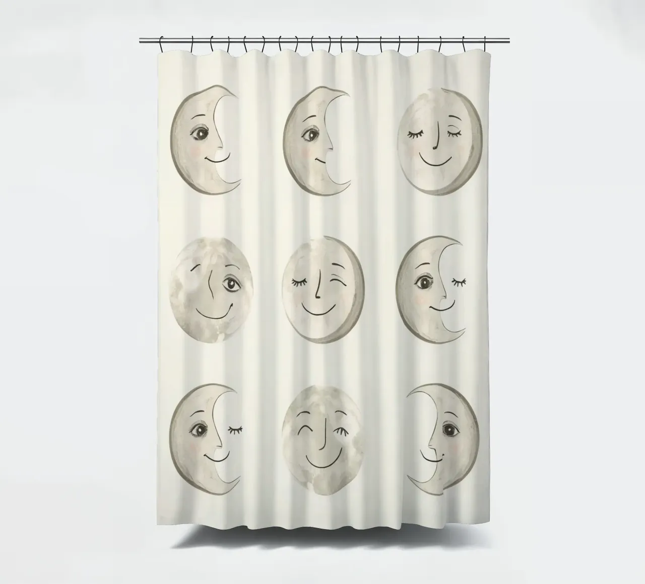 Smiling Moon Faces in Different Phases with Various faces shower curtain by DesignDoodle