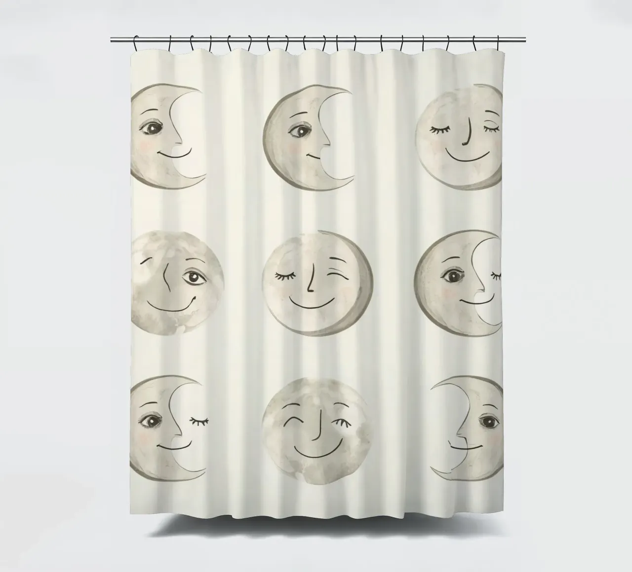 Smiling Moon Faces in Different Phases with Various faces shower curtain by DesignDoodle