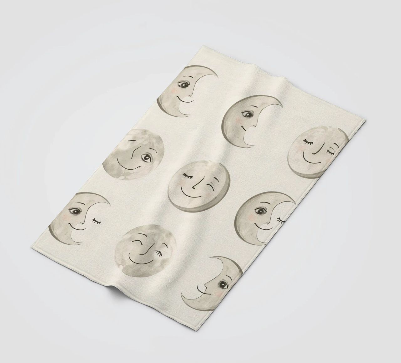 Smiling Moon Faces in Different Phases with Various faces fleece blanket by DesignDoodle