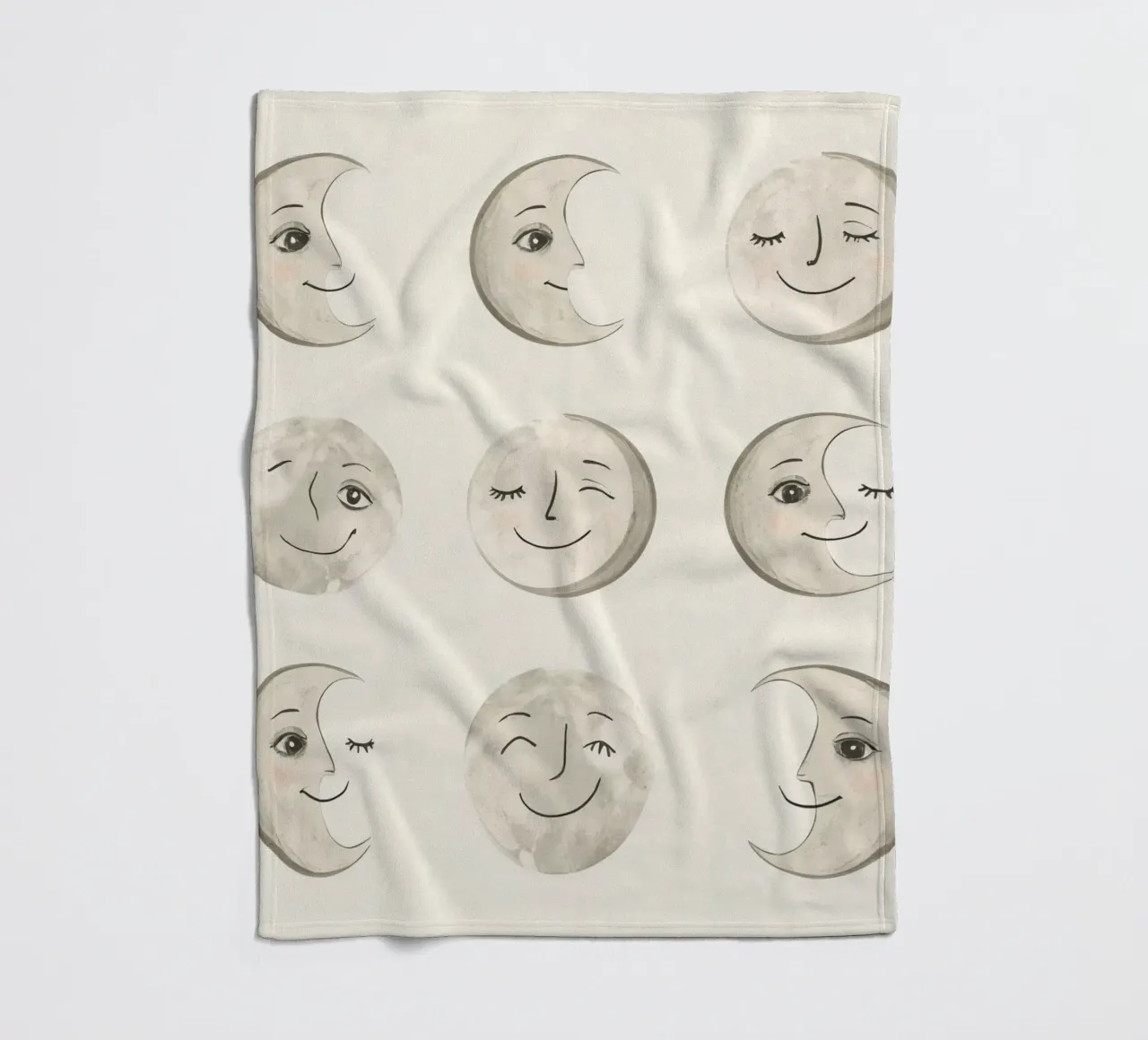 Smiling Moon Faces in Different Phases with Various faces fleece blanket by DesignDoodle