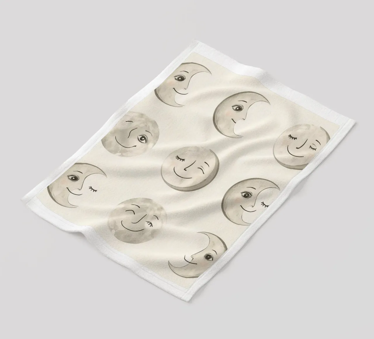 Smiling Moon Faces in Different Phases with Various faces fleece blanket by DesignDoodle